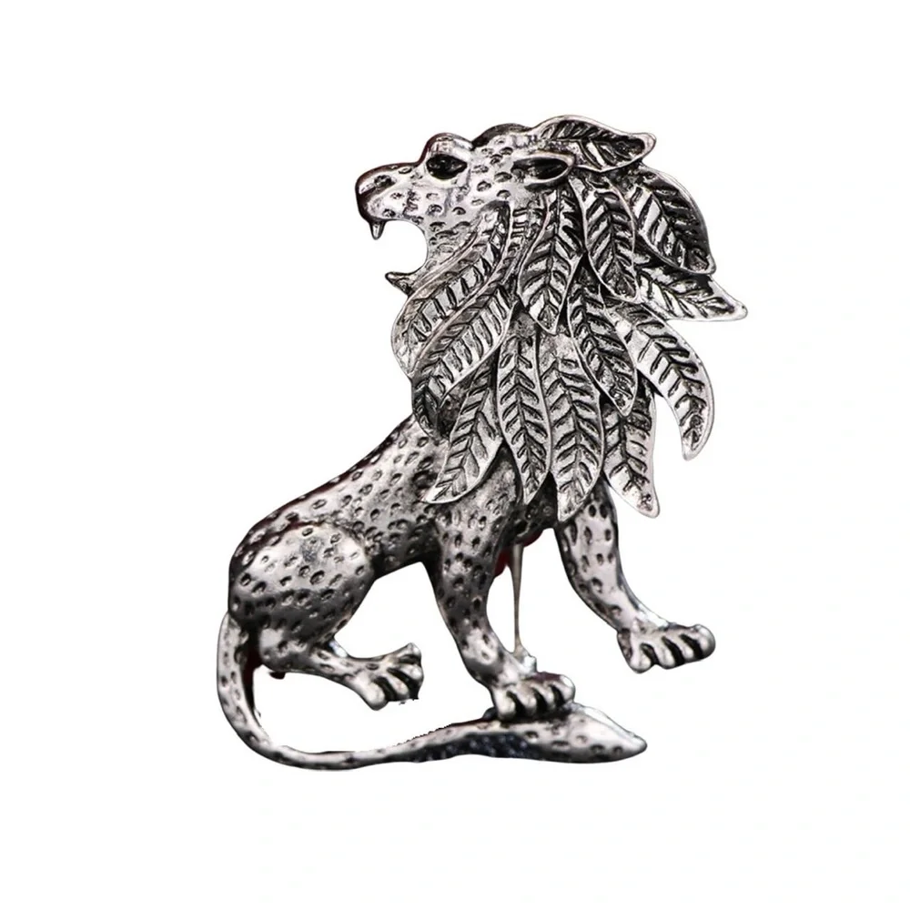 Crystal Rhinestone Lion Suit Lapel Pin Badge for Men Accessories Jewelry
